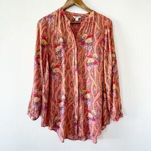 Lucky Brand Button Down Floral Print Top Orange Red Size Small EUC